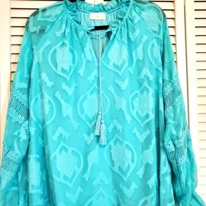 Belle Kim Gravel Aqua Blouse